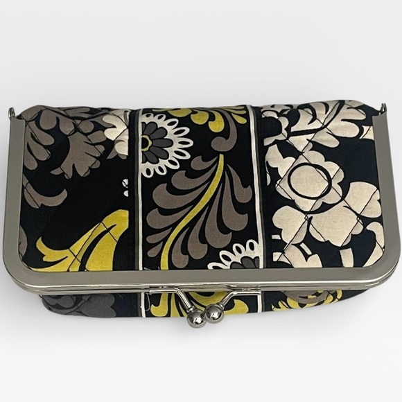Vera Bradley Kiss Lock Cosmetic Makeup Bag Clutch Baroque Floral Yellow Black - Picture 3 of 10